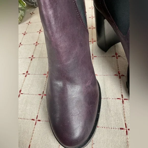 PAIGE “Natasha” Oxblood (Burgundy) Leather Short Boots Chunky Chelsea Bootie 9.5 - Picture 9 of 11